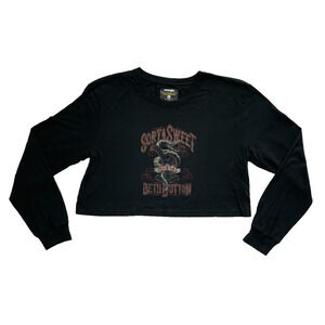 Yellowstone Beth Dutton Shirt Wrangler Paramount Black Long Sleeve Cropped Tee M